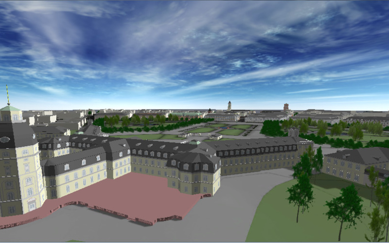 Eine virtuelle Ansicht der Rückseite des Karlsruher Schlosses