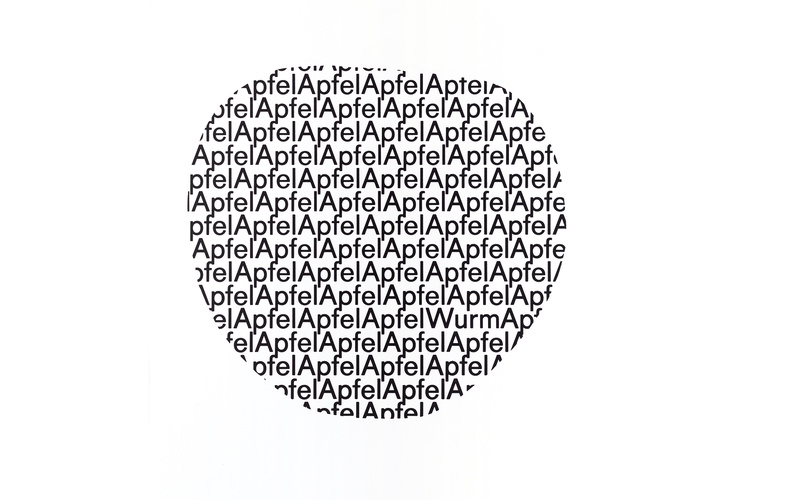 Die Form eines Apfels bestehend aus den Wörtern «Apfel« und dem Wort «Wurm«.