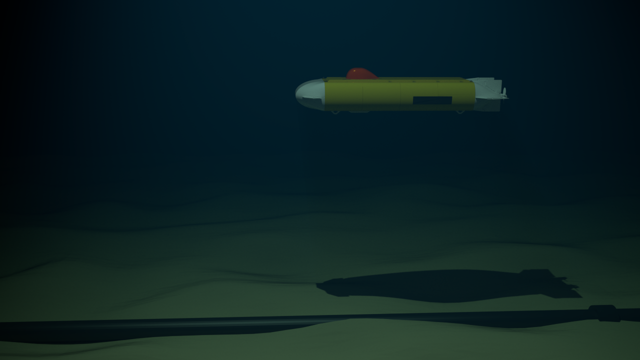 Dark representation of an underwater torpedo