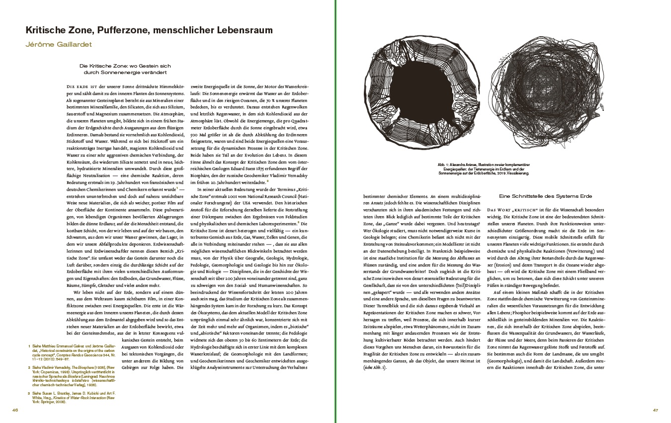 Seitenansicht der Publikation »Critical Zones«, Text auf Seite 46 und 47