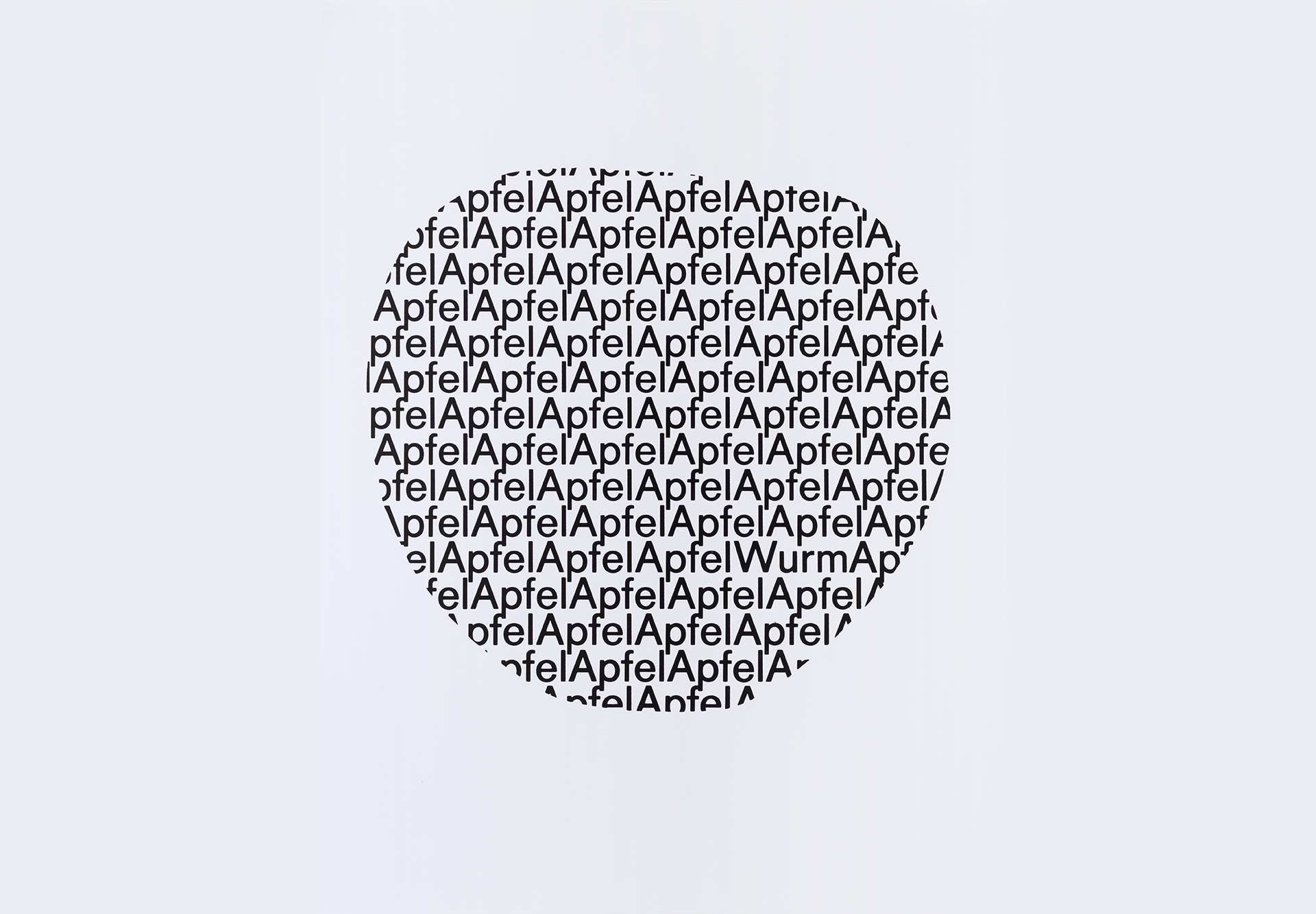 The shape of an apple consisting of the words "apple" and the word "worm".