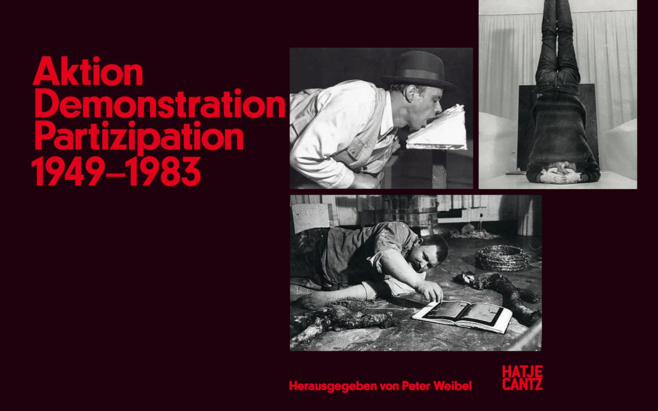 Cover der Publikation »Beuys Brock Vostell«: rote Schrift auf schwarzem Grund, drei Schwarzweißfotos.