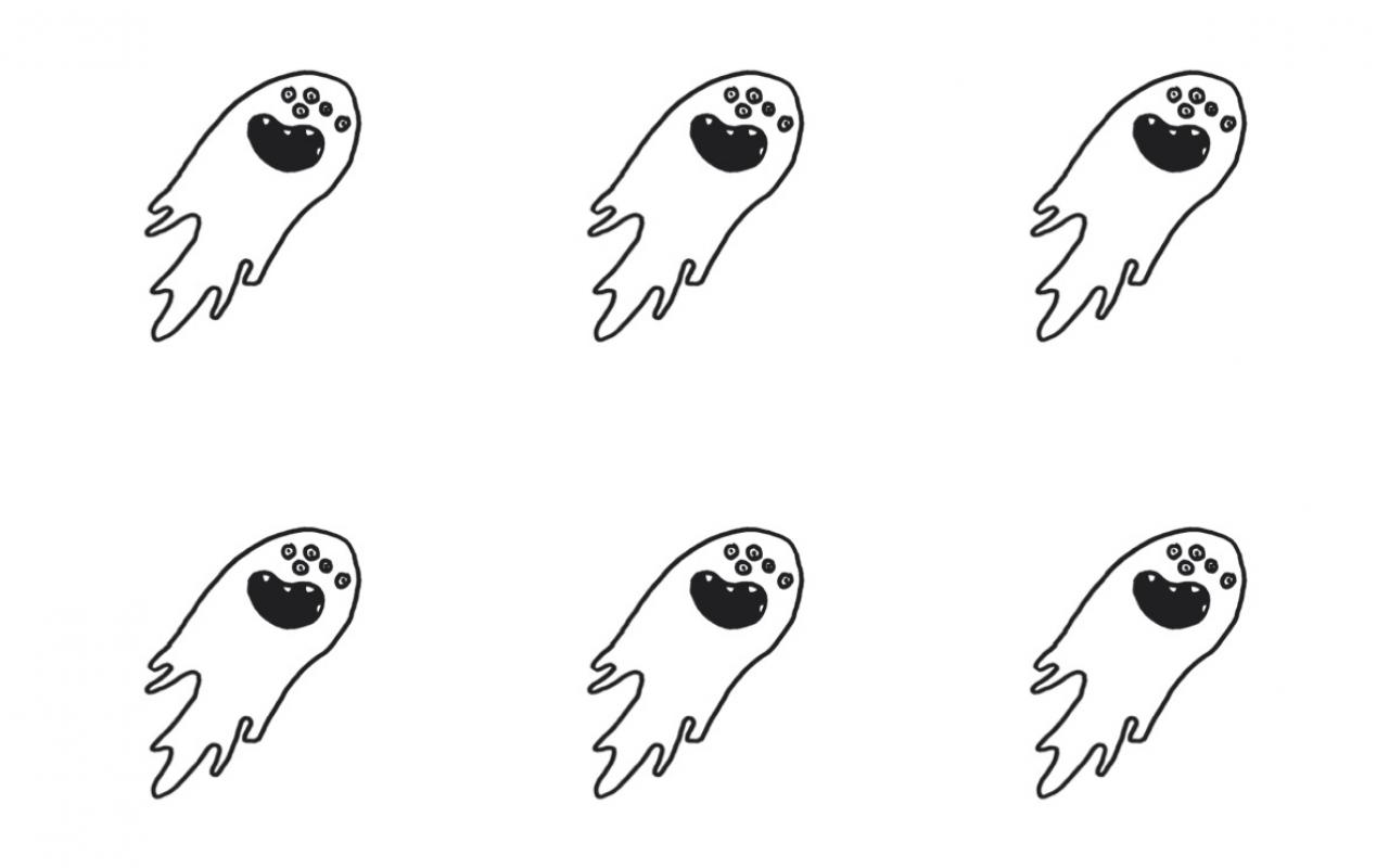 We see a simple tattoo template in the shape of a laughing ghost.