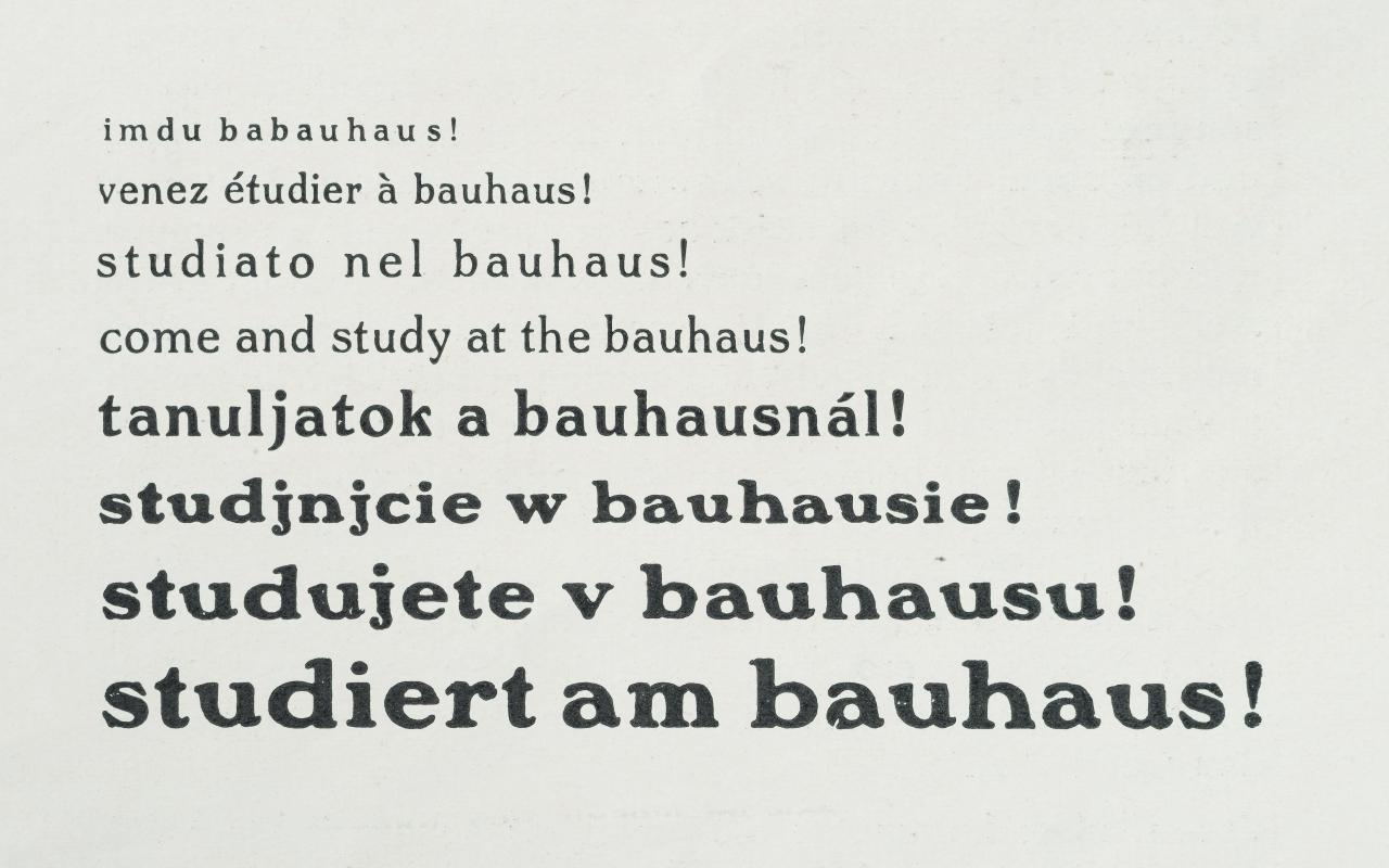An ever-increasing lettering in various languages encourages students to study at the Bauhaus.
