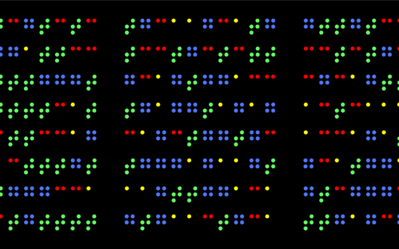 Anordnung verschieden farbiger Punkte auf schwarzem Grund