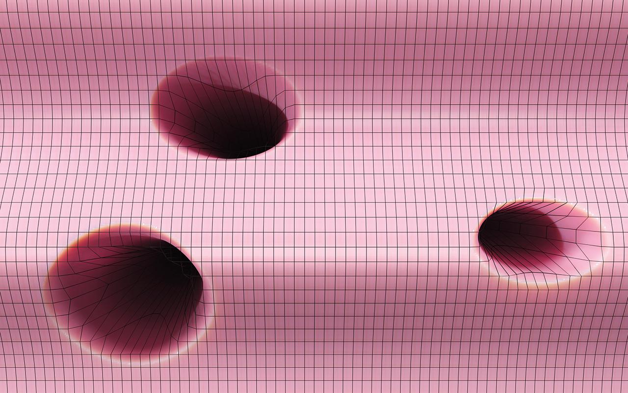 You can see a pink, three-dimensional graphic. 