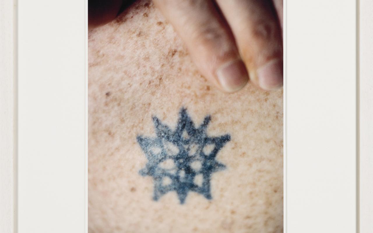 Werk - Brion’s Moroccan tattoo on his left shoulder as exposed one sunny morning while visiting at 6 Meisengasse, Basel