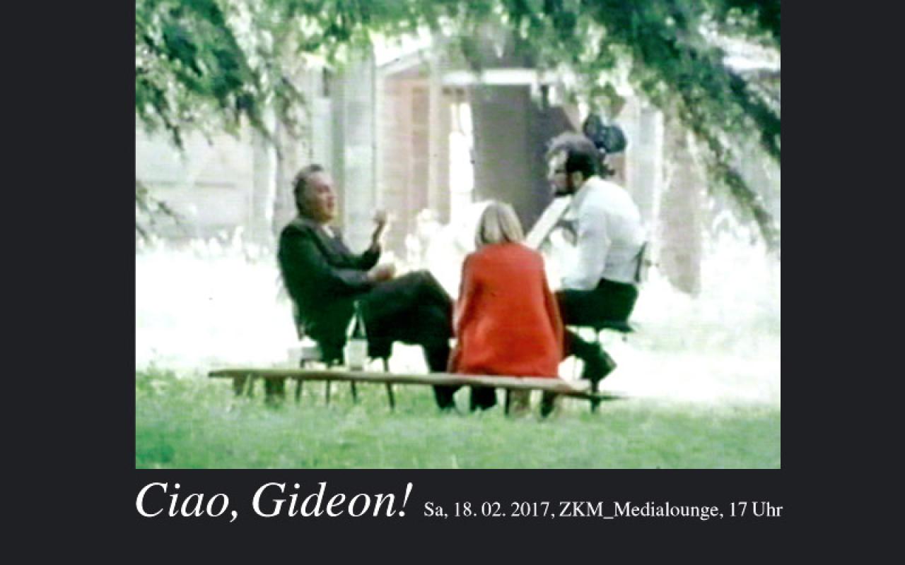 Two men and a woman sitting in a meadow under a tree. One man holds a camera in his hand.