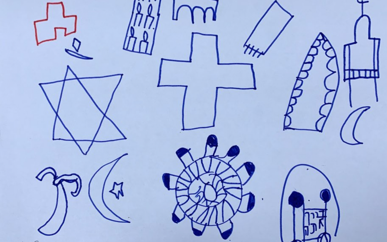 Kinderzeichnung von religiösen Symbolen
