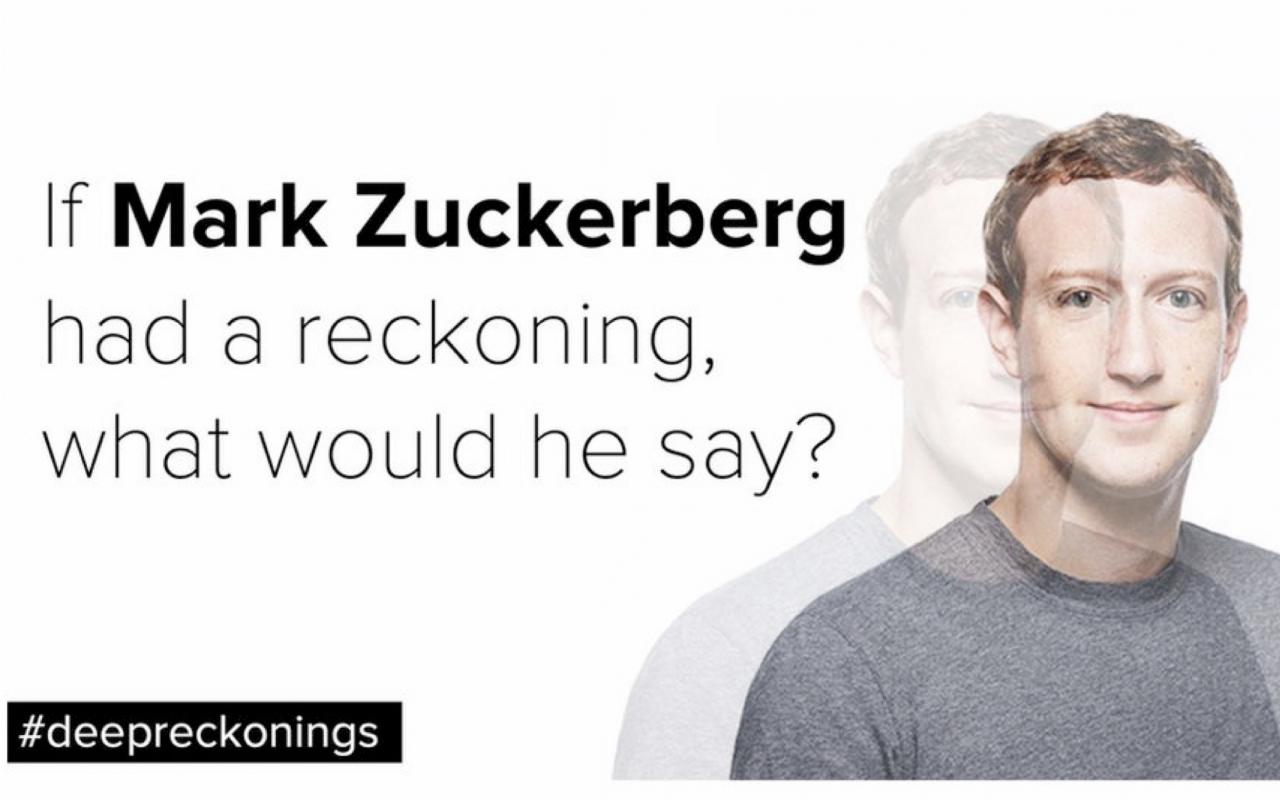 Bild von Mark Zuckerberg, daneben der Schriftzug "If Mark Zuckerberg had a reckoning, what would he say?"