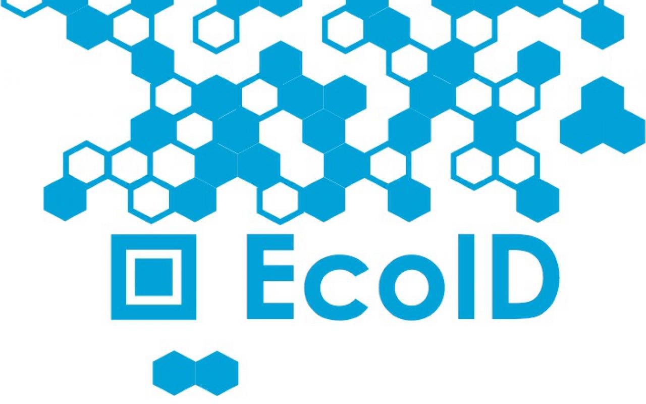 Das Bild zeigt einen blauen QR Code mit der Unterschrift »EcoID«