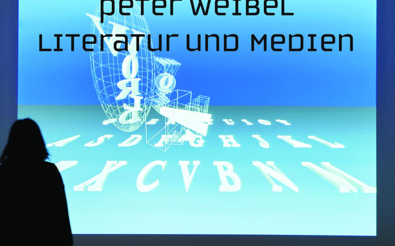 Cover of the publication: person standing in front of a wall projection showing letters and geometric shapes