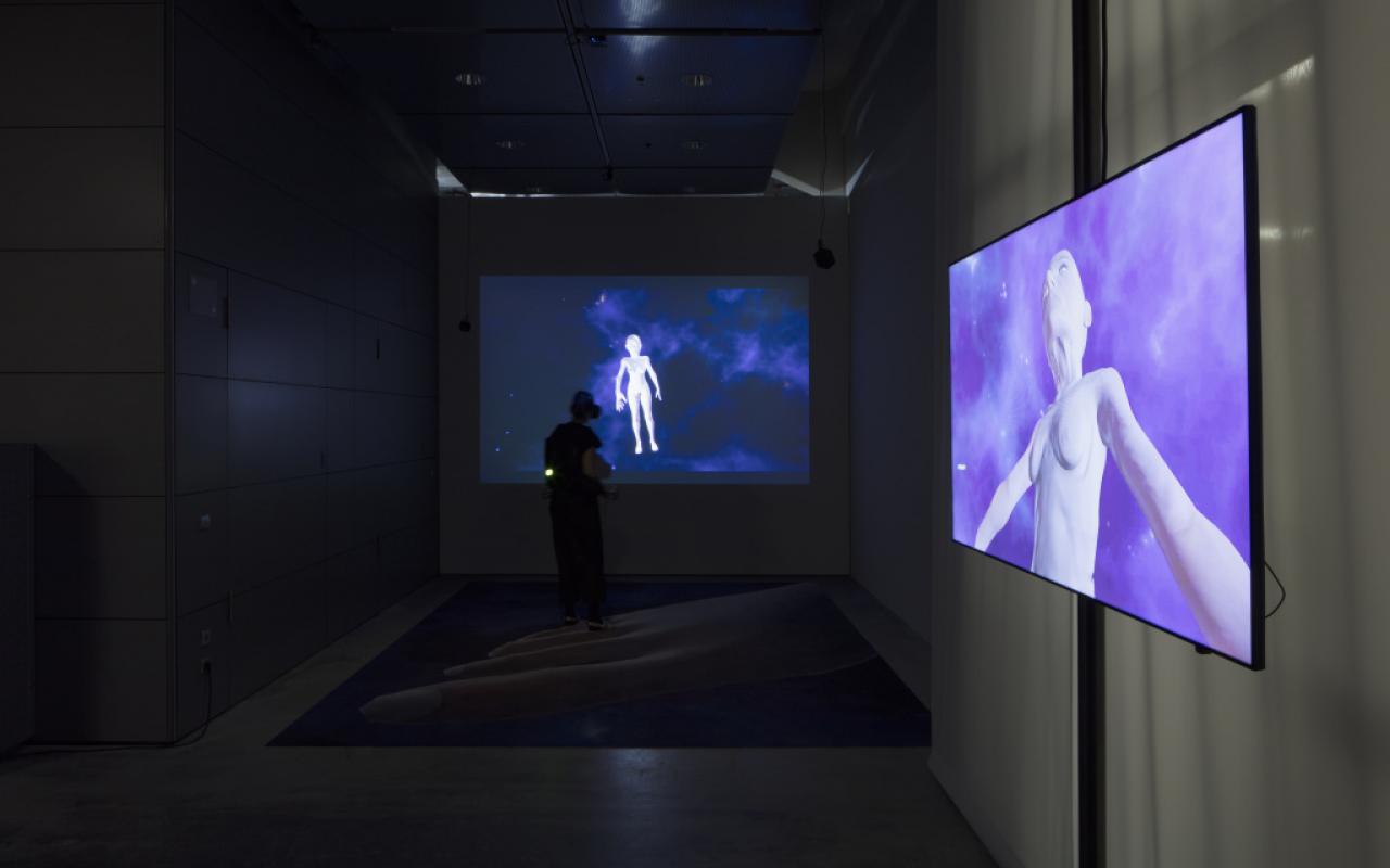 A virtual reality artwork with two screens