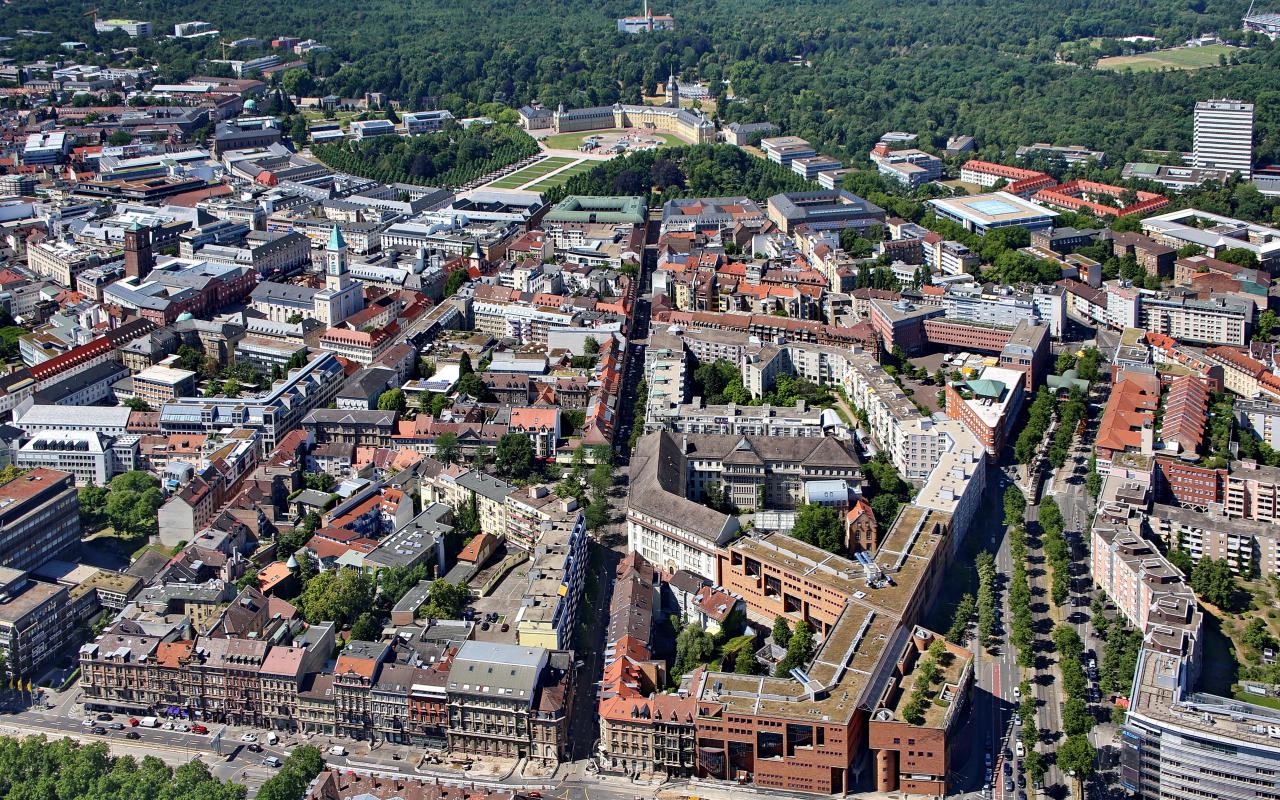 Bird's eye-view on the city of Karlsruhe