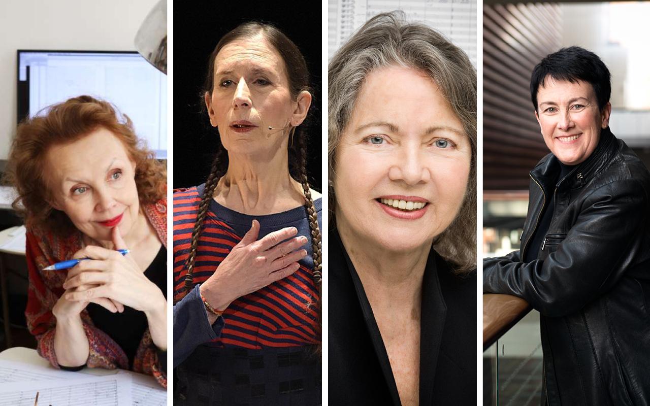 The image combines the four portraits of: Meredith Monk, Jennifer Higdon, Ellen Taaffe Zwilich and Kaija Saariaho.
