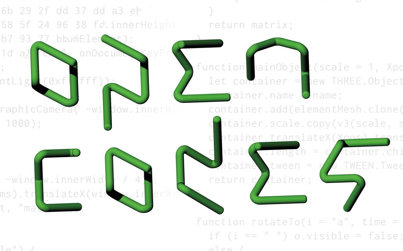 The lettering Open Codes in green