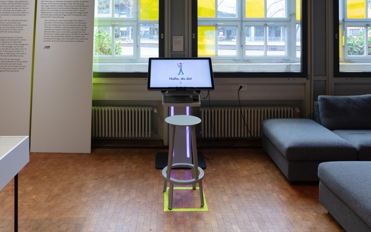 Eye tracking kiosk: touch screen with stool