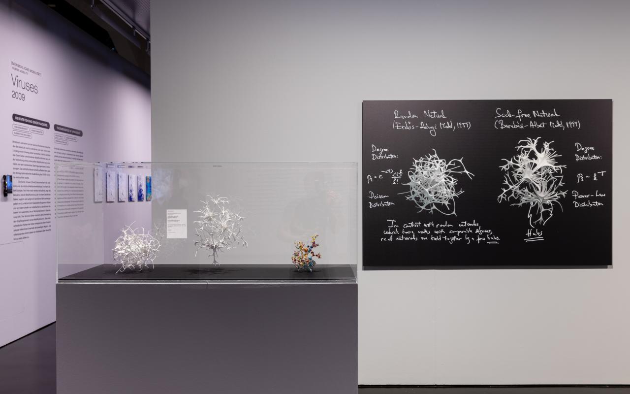 Ausstellungsansicht mit »Network Canon« als 3D-Modell und Bild an der Wand.