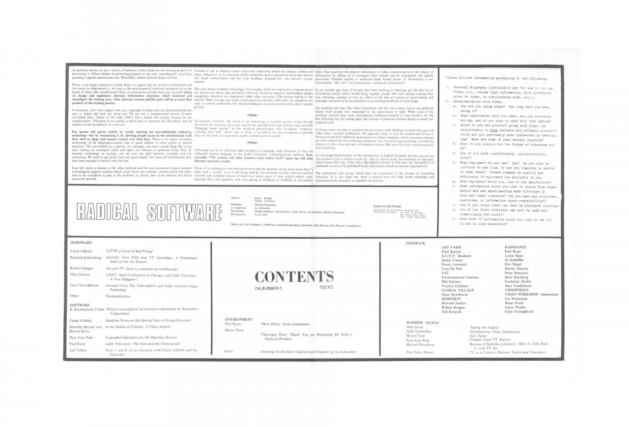 Scan of the editorial of the journal »Radical Software«, Vol. 1, Nr. 1.