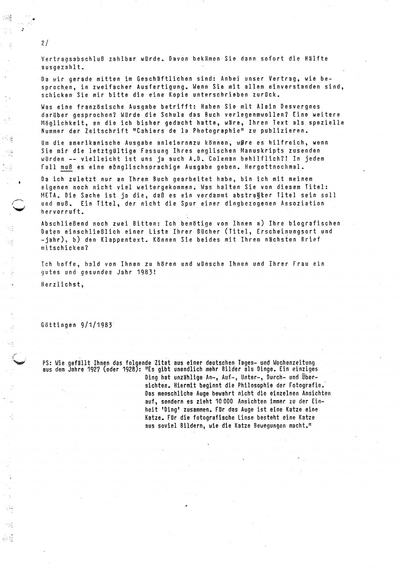Letter from Andreas Müller Pohle to Vilém Flusser, 09.01.1983