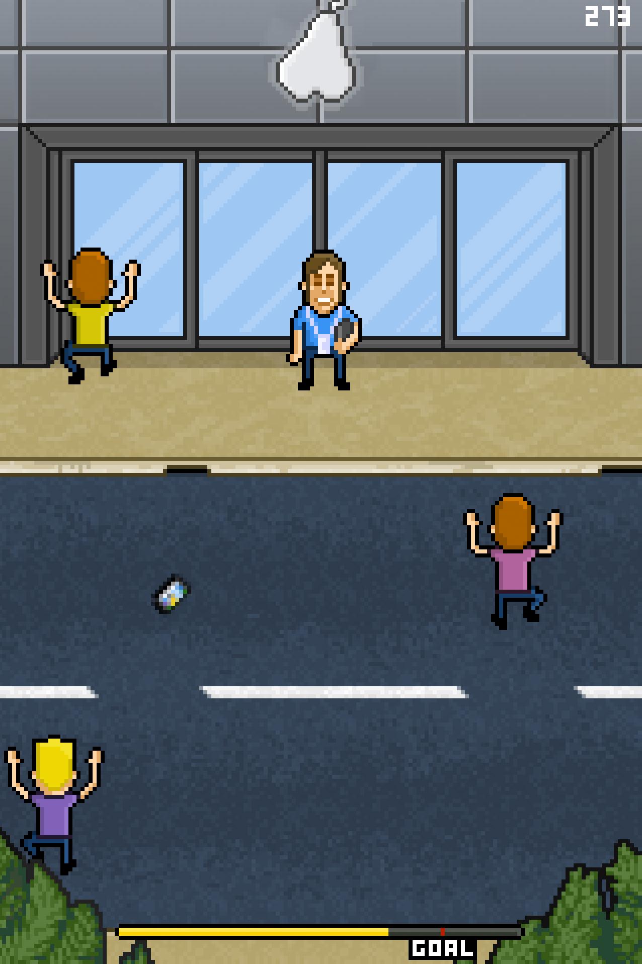 Screenshot taken from a Computergame: small figures in front of a phone shop