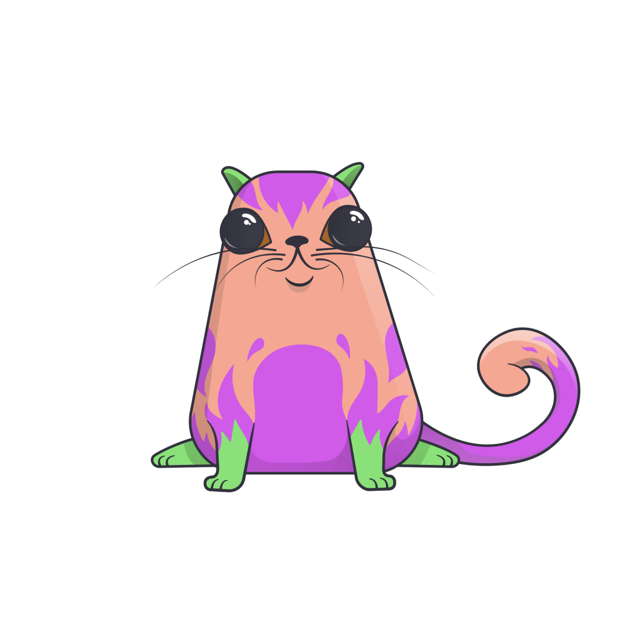 Kryptokunst: Eine illustrierte, bunte Katze.