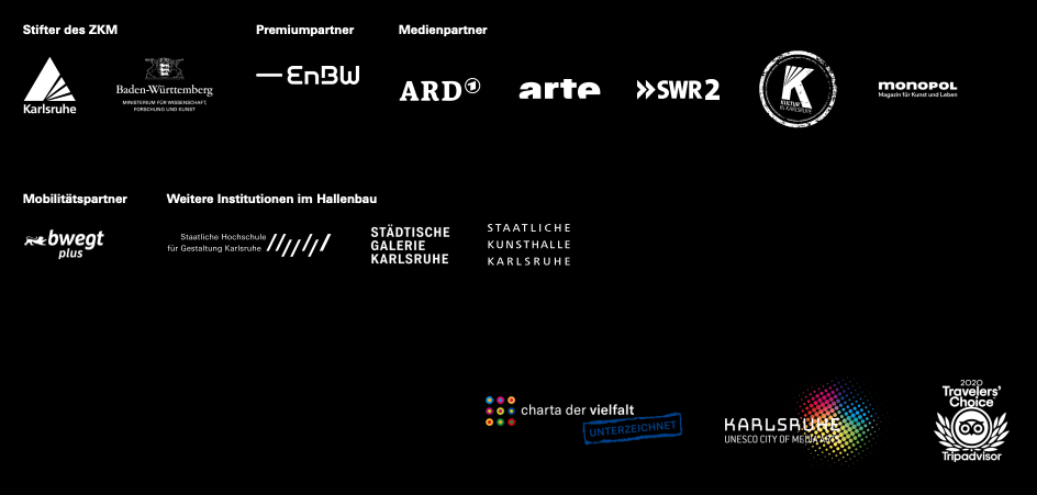 Eine schwarze Tafel mit den Namen und Logos der Partner und Sponsoren