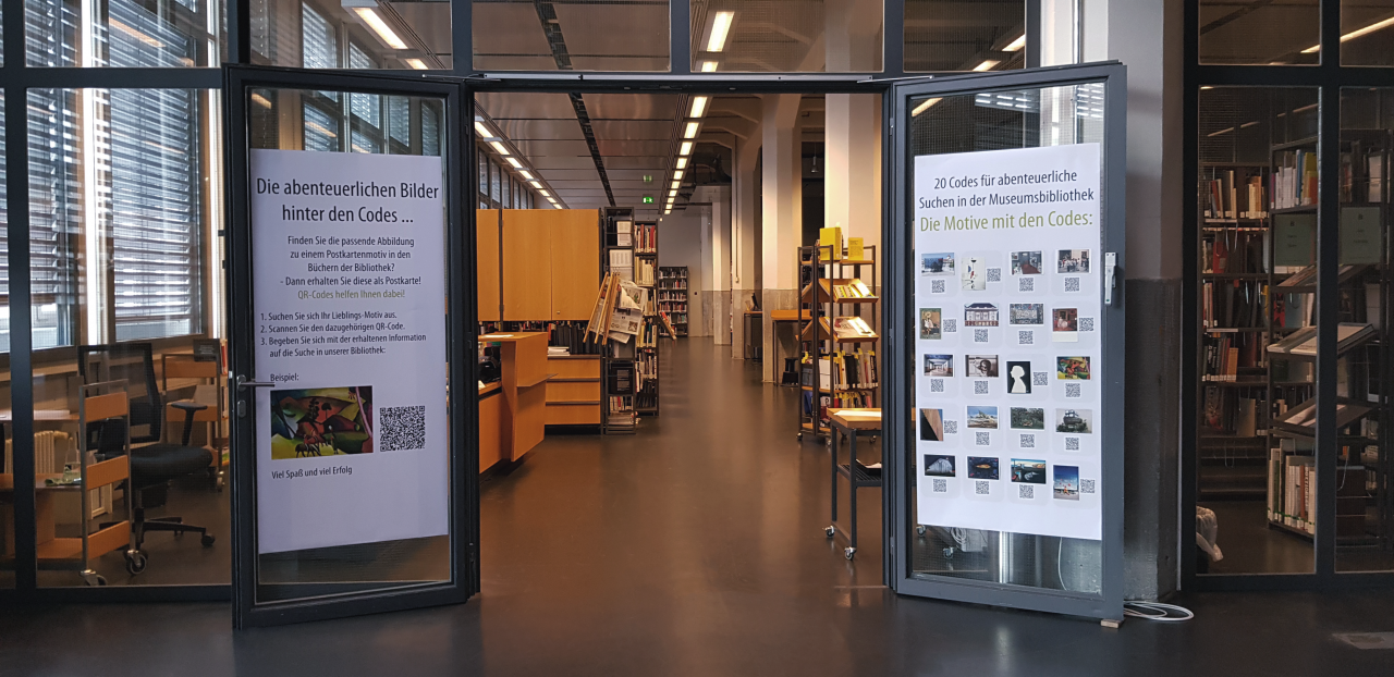Entrance of the library with qr-codes
