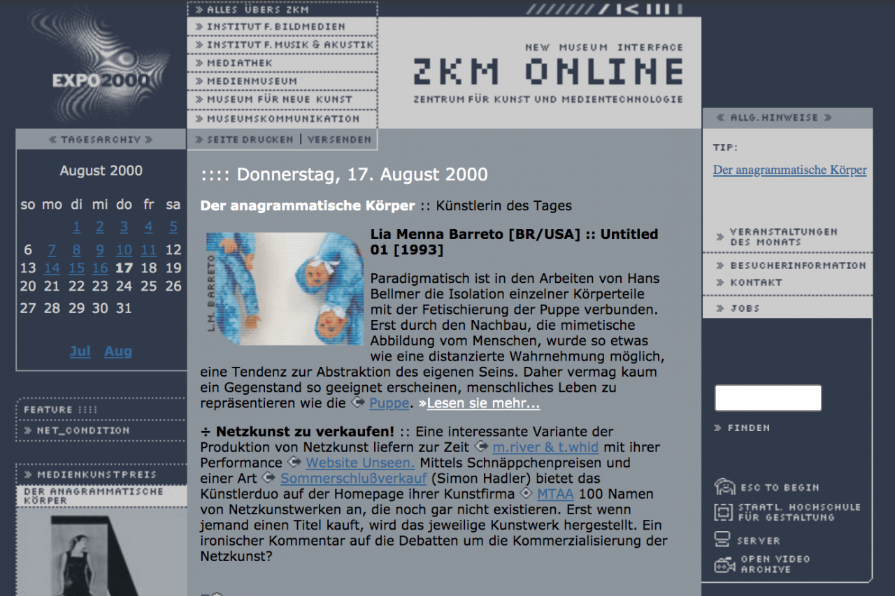 Screenshot der ZKM Website aus dem Jahr 2000.
