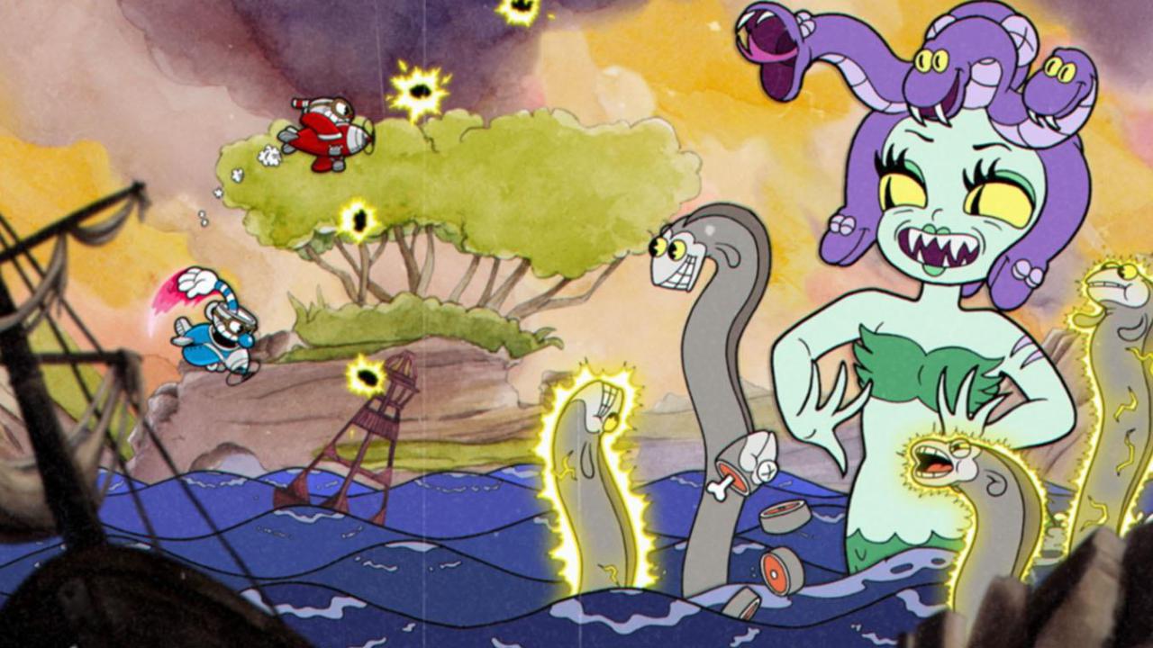 Gezeichnete Computerspiel-Szene mit einer eines Meerjungfrau