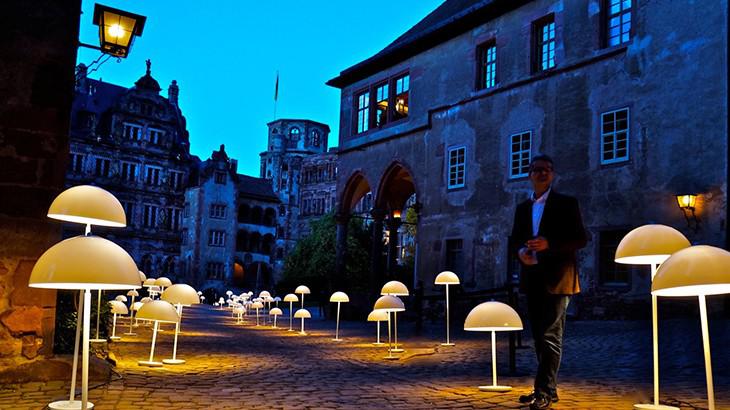 Heidelberg castle enlightend by floor lamps