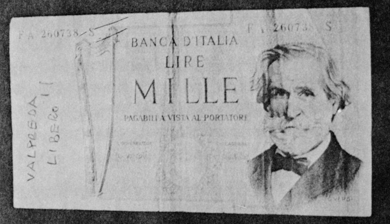 Labelled Italian banknote