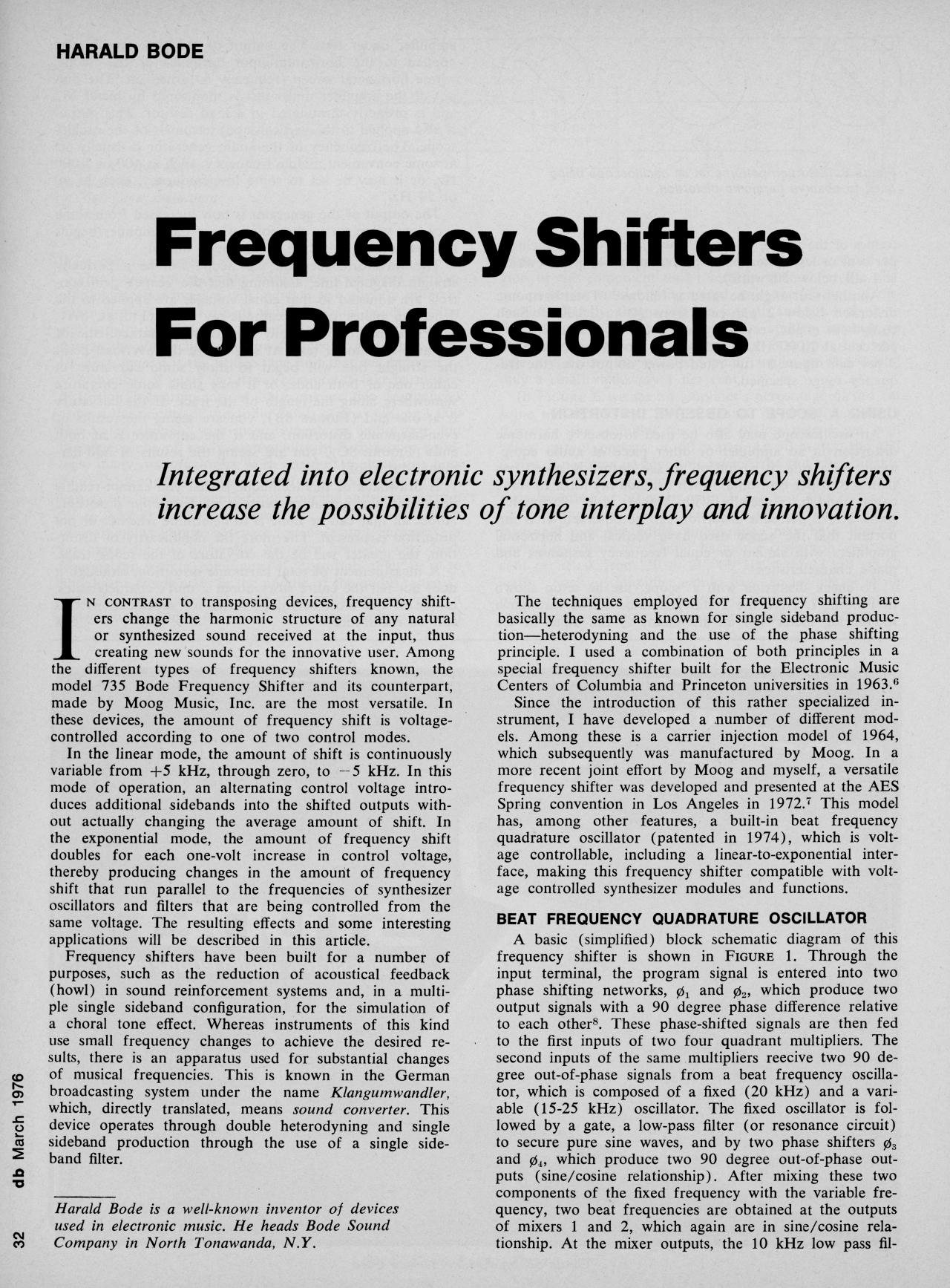  Harald Bode: »Frequency Shifters For Professionals« (1976)