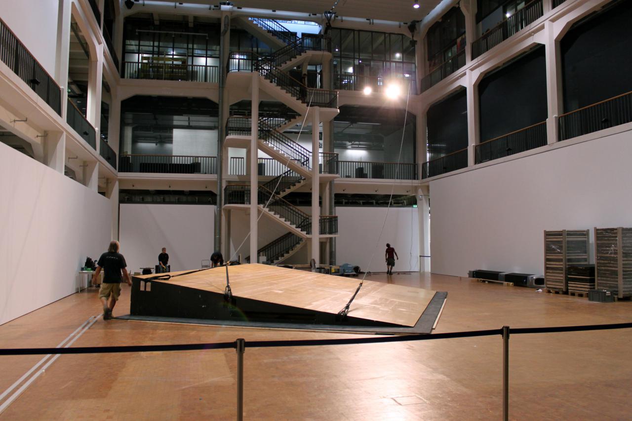 A ramp stands in the middle of an atrium