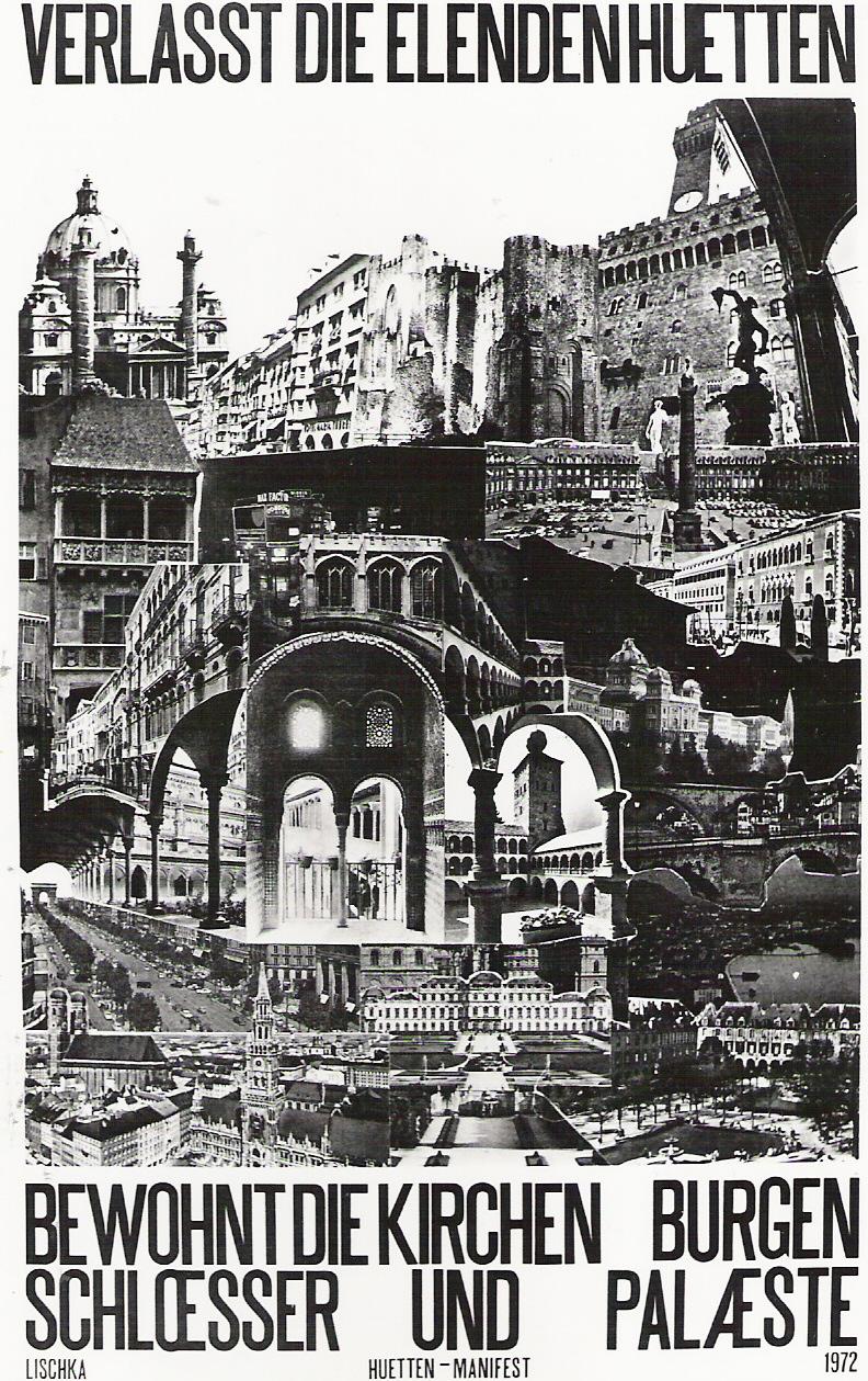 Schwarz-weiße Grafik aus Archiv Gerhard Johann Lischka, Collage verschiedener Paläste