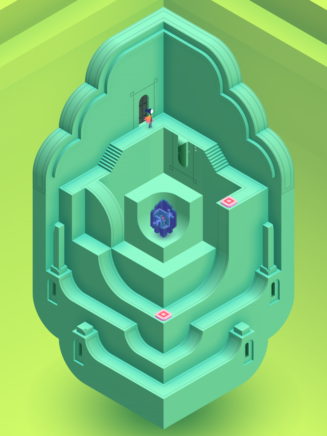 Darstellung eines grünen Labyrinths mit einer Figur