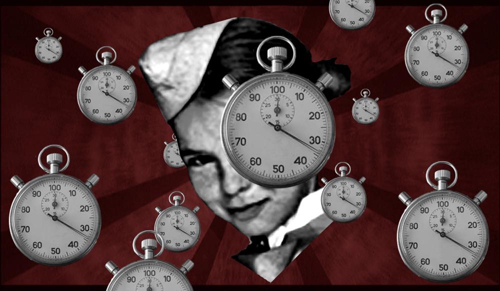 Several clocks before red background, added to a childrens face