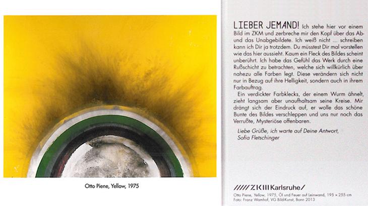 Buchseite zeigt ein gelbes Gemälde neben einem Text