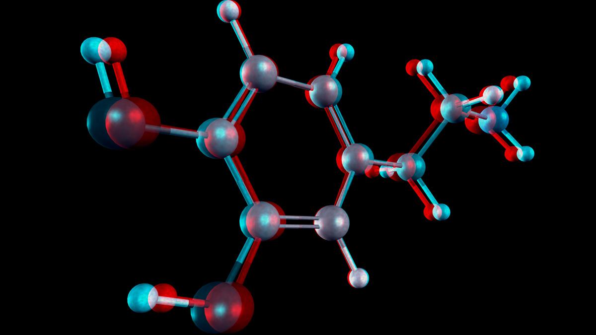 Ein Molekül in 3D-Ansicht