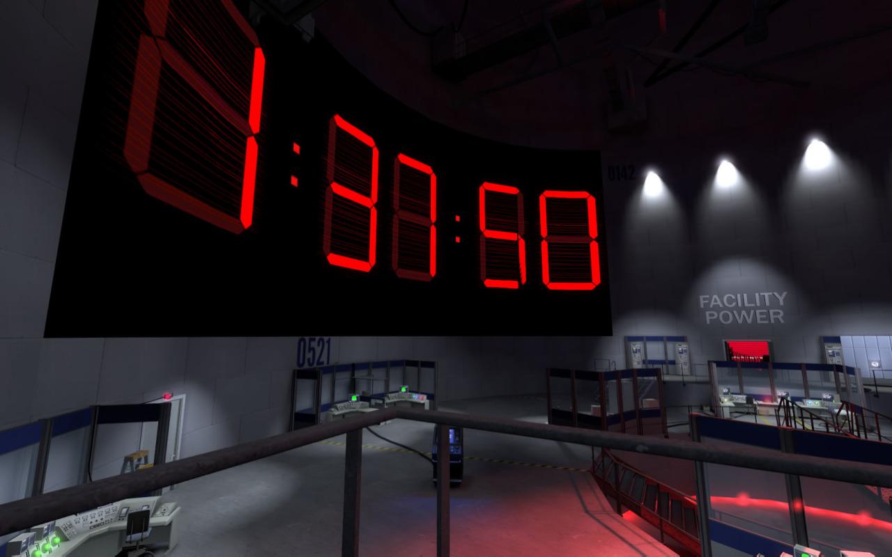 Ein Kontrollraum mit einem großen LCD countdown