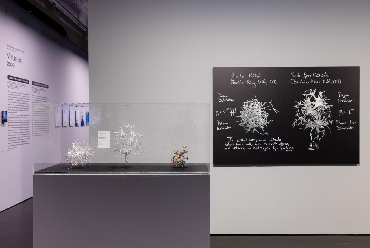 Exhibition view with »Network Canon« as a 3D model and image on the wall.