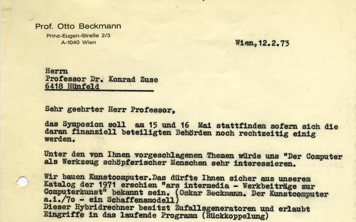 Otto Beckmann: Brief an Konrad Zuse