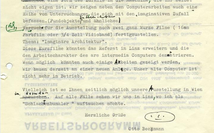 Otto Beckmann: Letter to Herbert W. Franke