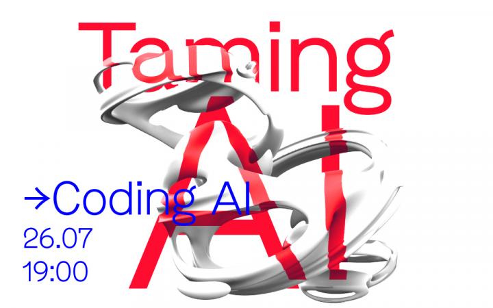 Red font in front of white AI graphic