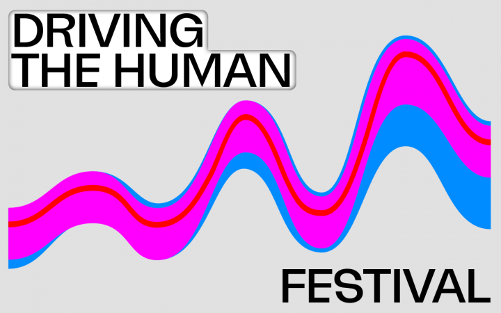 Links steht "Driving the Human Festival 20.–22.11." und eine Welle schlängelt sich dann diagonal über das Bildformat.