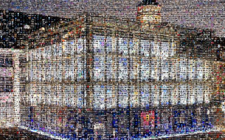 The ZKM_Cube as a mosaic: Made up of many other images.
