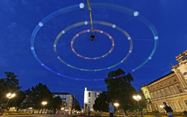 A huge colored centrifugal in Karlsruhe night sky