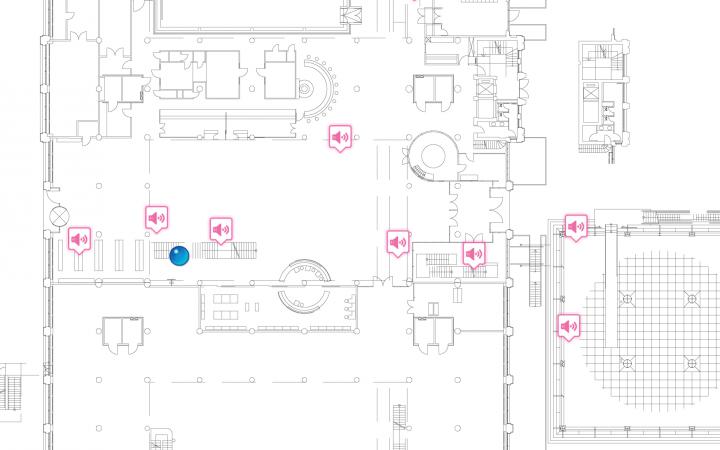 User interface: map of the museum with marked microphones