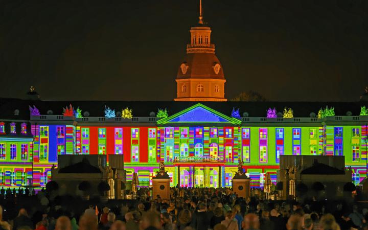 At the Karlsruhe palace colorful tiles are projected