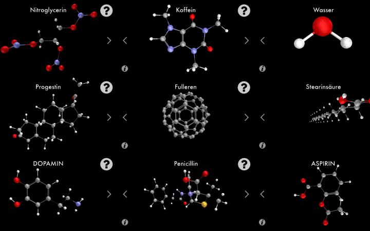 Schwarze Fläche mit schematischer Darstellung von Molekülen.